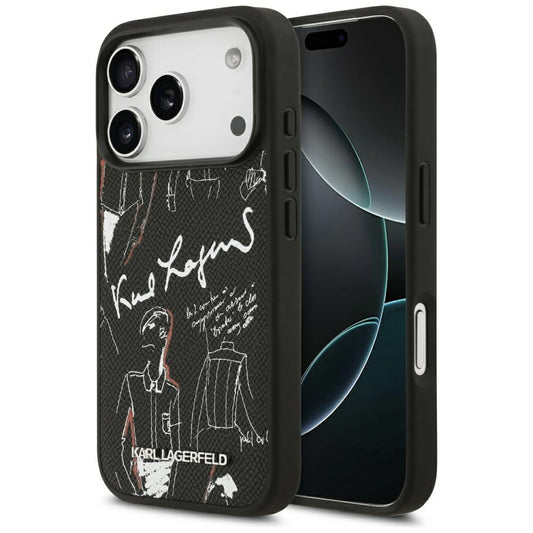 Kotelo Apple iPhone 17 Prolle, Karl Lagerfeld, Grained Pattern Logo, Musta