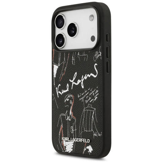Kotelo Apple iPhone 17 Prolle, Karl Lagerfeld, Grained Pattern Logo, Musta