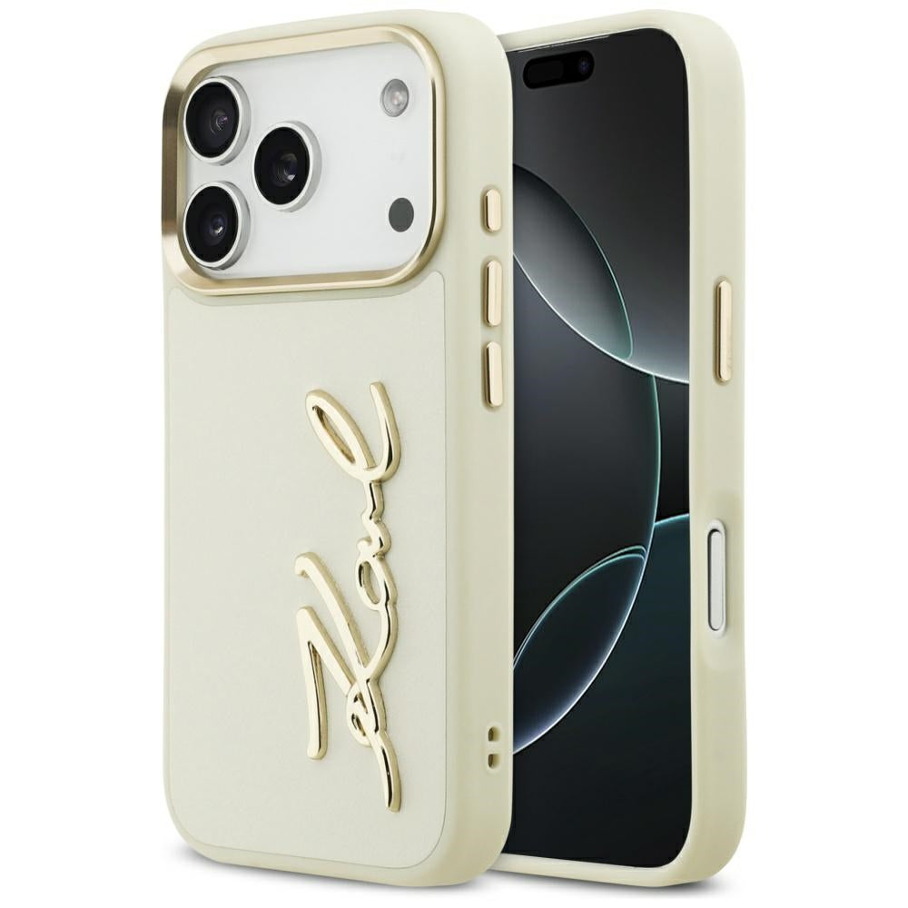 Kotelo Apple iPhone 17 Prolle, Karl Lagerfeld, Script Logo, Beige