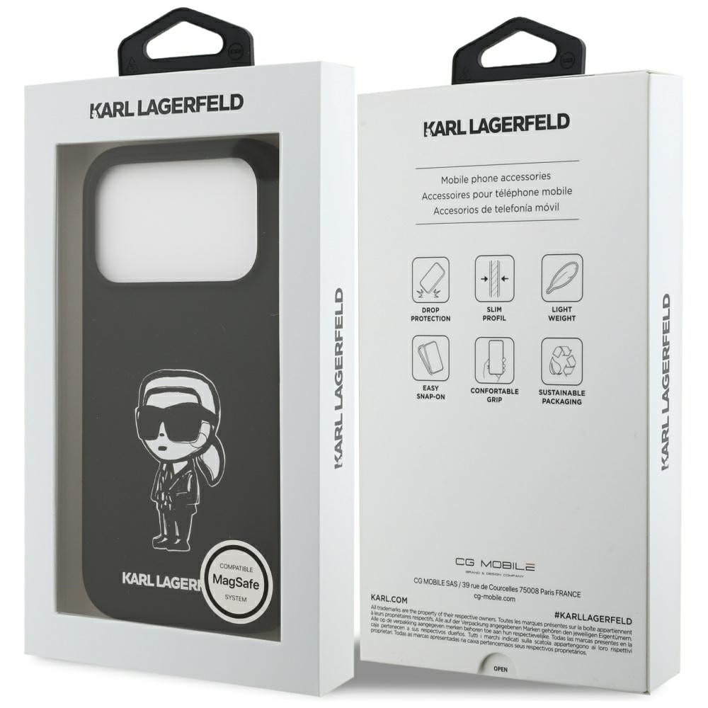Suojakotelo Apple iPhone 17 Prolle, Karl Lagerfeld, Sketch and Logo Karl, Musta