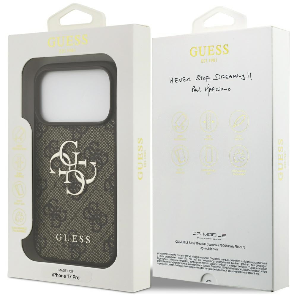 Suojakotelo Apple iPhone 17 Pro Max, Guess, 4G Big Logo, Ruskea