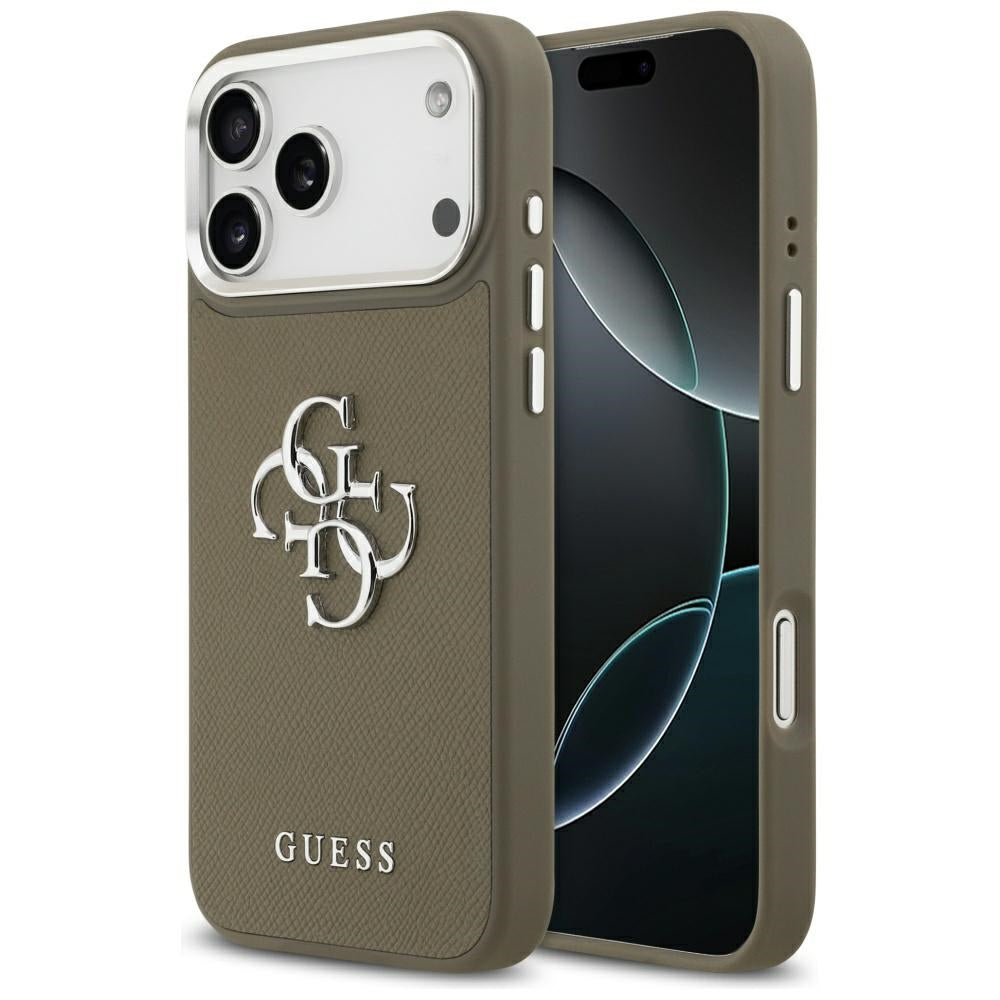 Suojakotelo Apple iPhone 17 Pro Maxille, Guess, 4G Grained Big And Classic Logo, Ruskeahopea