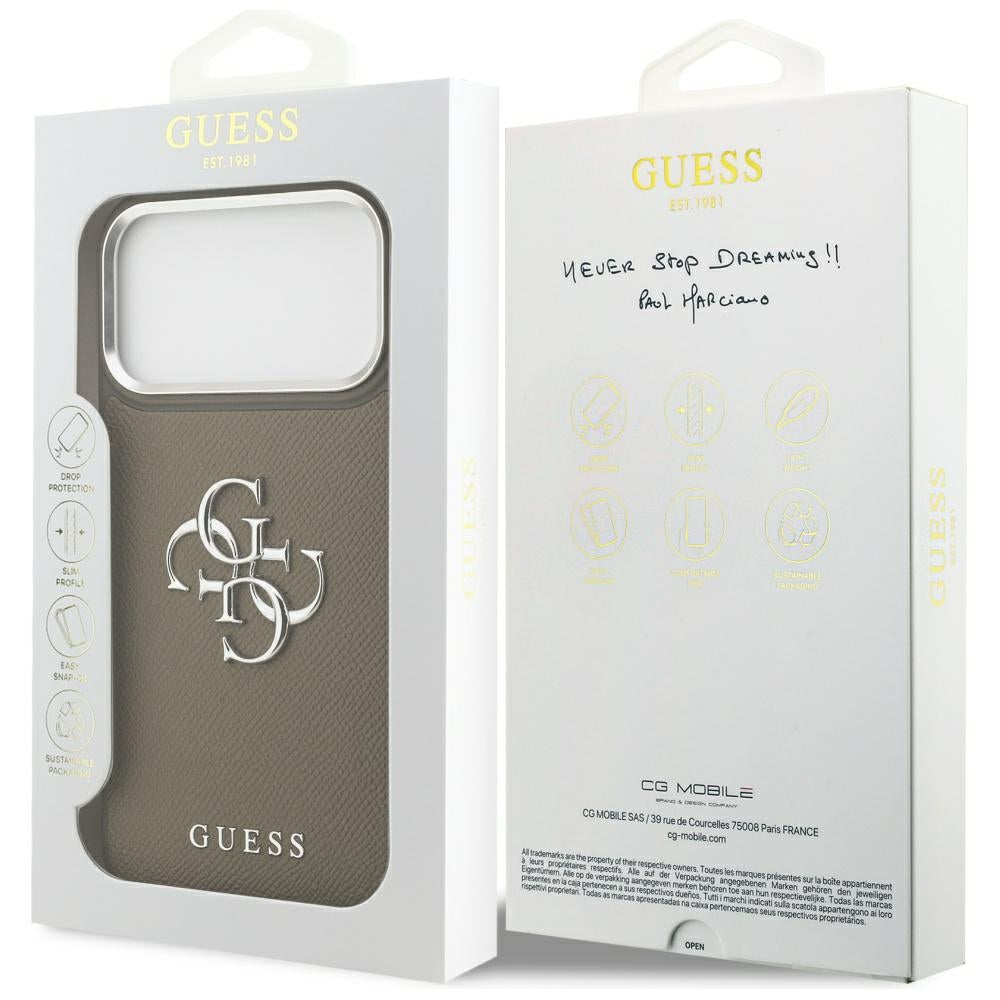 Suojakotelo Apple iPhone 17 Pro Maxille, Guess, 4G Grained Big And Classic Logo, Ruskeahopea