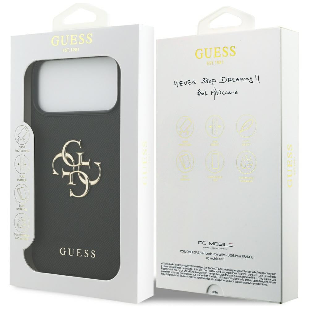 Suojakotelo Apple iPhone 17 Pro Maxille, Guess, 4G Grained Big and Classic Logo, Musta