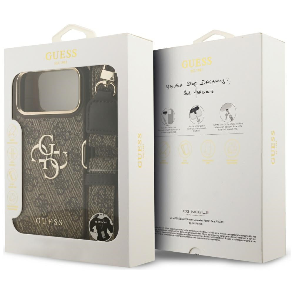 Kotelo Apple iPhone 17 Pro Max:lle, Guess, Big 4G Classic Logo with Big Strap, Ruskea