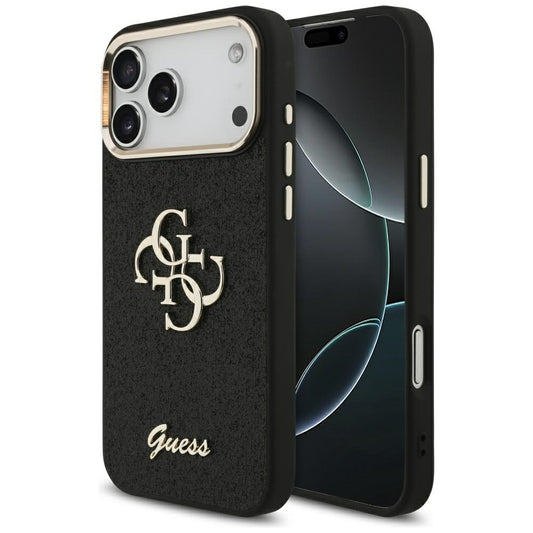 Suojakotelo Apple iPhone 17 Pro Max, Guess, Fixed Glitter Big 4G Metal Frame, Musta