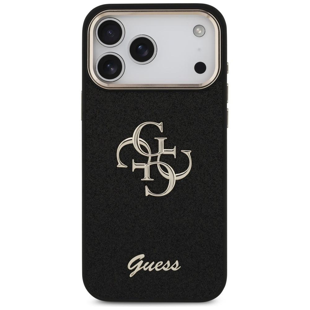 Suojakotelo Apple iPhone 17 Pro Max, Guess, Fixed Glitter Big 4G Metal Frame, Musta