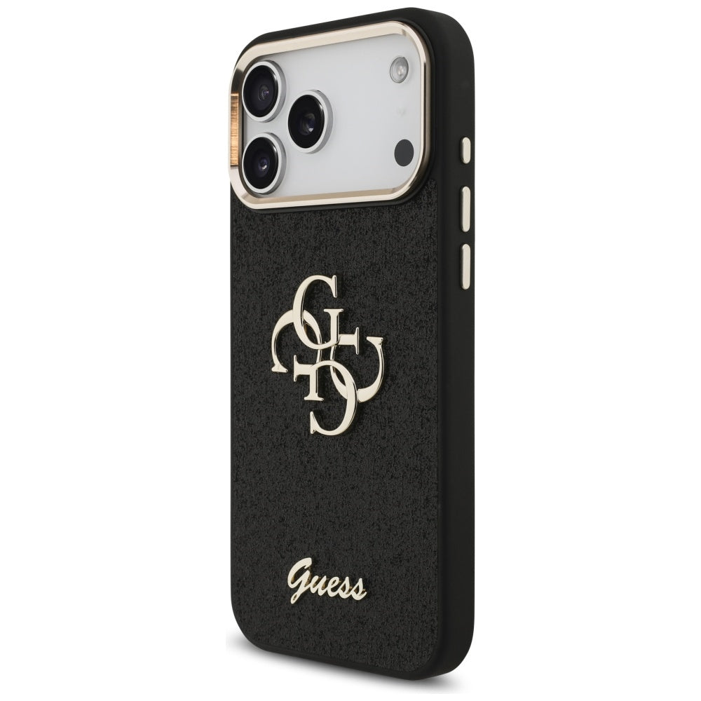 Suojakotelo Apple iPhone 17 Pro Max, Guess, Fixed Glitter Big 4G Metal Frame, Musta