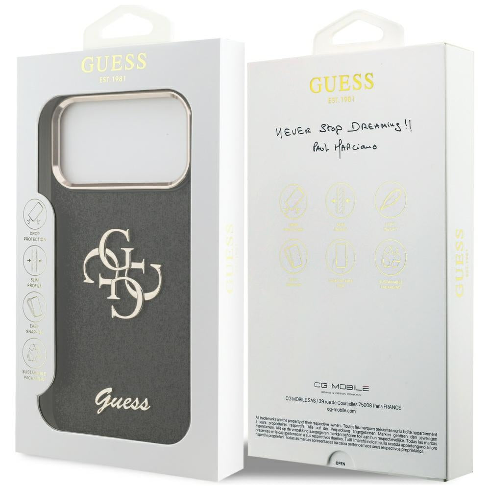 Suojakotelo Apple iPhone 17 Pro Max, Guess, Fixed Glitter Big 4G Metal Frame, Musta
