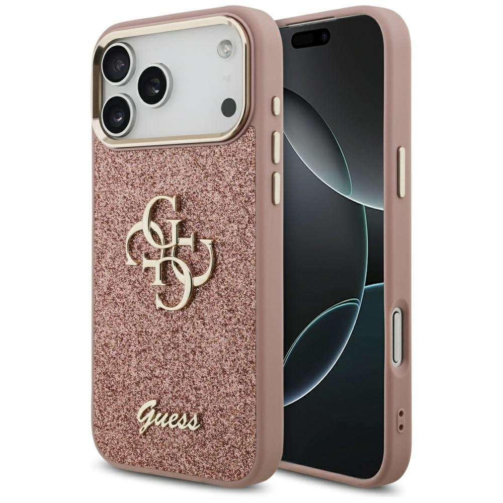 Suojakotelo Apple iPhone 17 Pro Max, Guess, Fixed Glitter Big 4G Metal Frame, Pinkki
