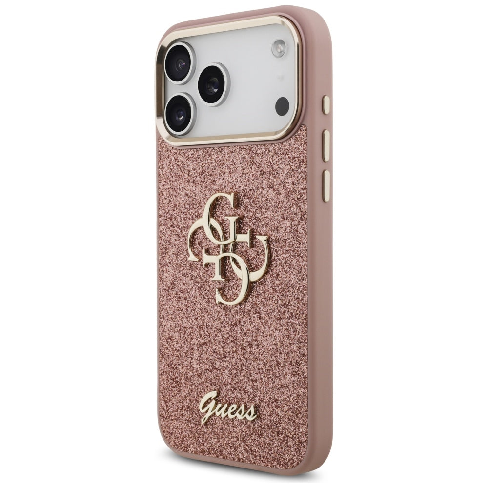 Suojakotelo Apple iPhone 17 Pro Max, Guess, Fixed Glitter Big 4G Metal Frame, Pinkki