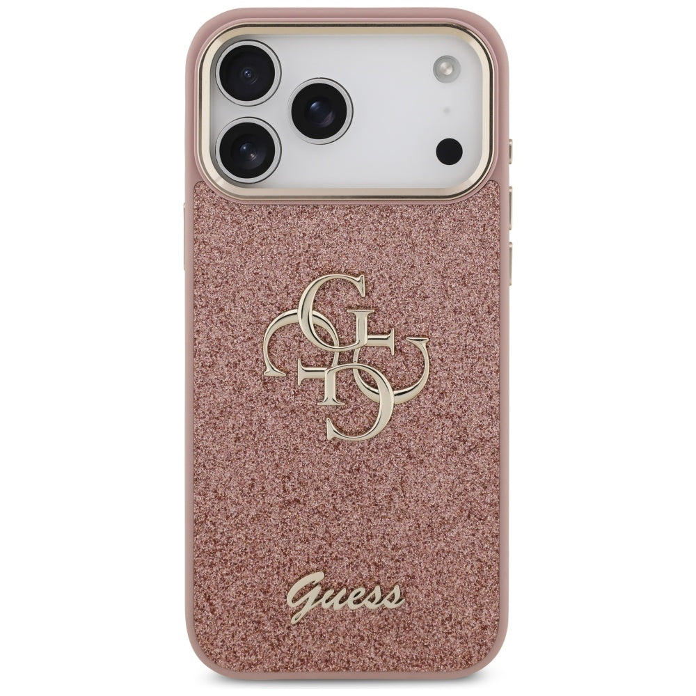 Suojakotelo Apple iPhone 17 Pro Max, Guess, Fixed Glitter Big 4G Metal Frame, Pinkki