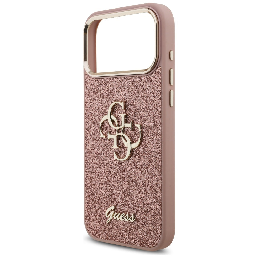 Suojakotelo Apple iPhone 17 Pro Max, Guess, Fixed Glitter Big 4G Metal Frame, Pinkki