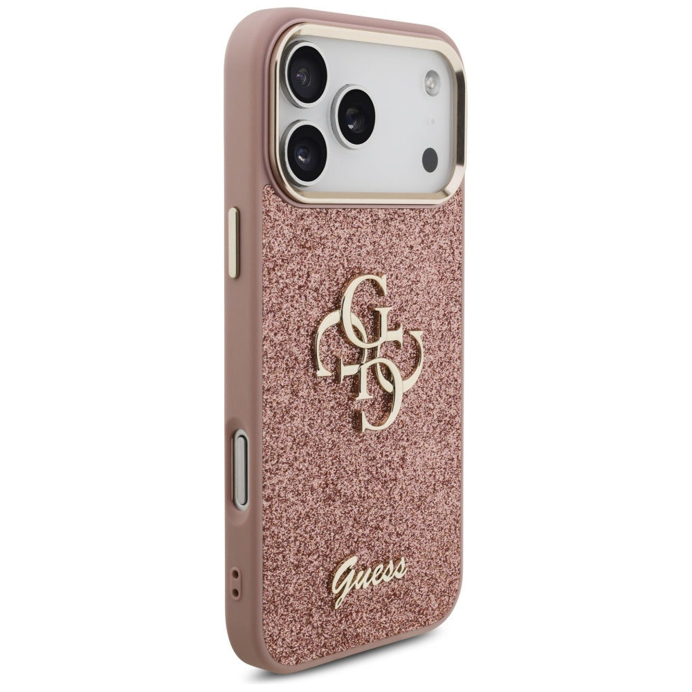Suojakotelo Apple iPhone 17 Pro Max, Guess, Fixed Glitter Big 4G Metal Frame, Pinkki