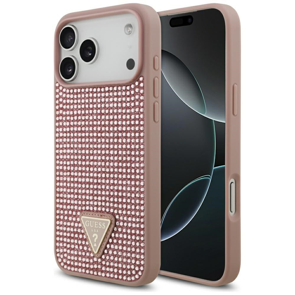 Kotelo Apple iPhone 17 Pro Max:lle, Guess, Rhinestone Triangle Logo, Pinkki