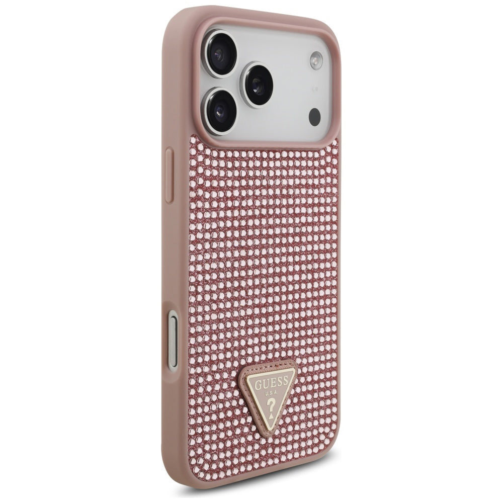 Kotelo Apple iPhone 17 Pro Max:lle, Guess, Rhinestone Triangle Logo, Pinkki