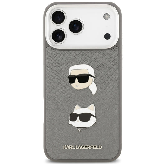 Kotelo Apple iPhone 17 Pro Max:lle, Karl Lagerfeld, Grained Karl & Choupette's Heads Pins and Logo, Harmaa