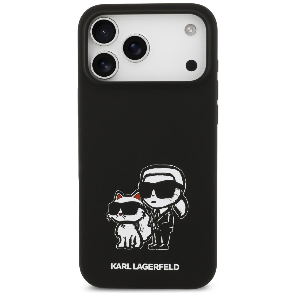 Kotelo Apple iPhone 17 Pro Max:lle, Karl Lagerfeld, Sketch and Logo Karl & Choupette, Musta