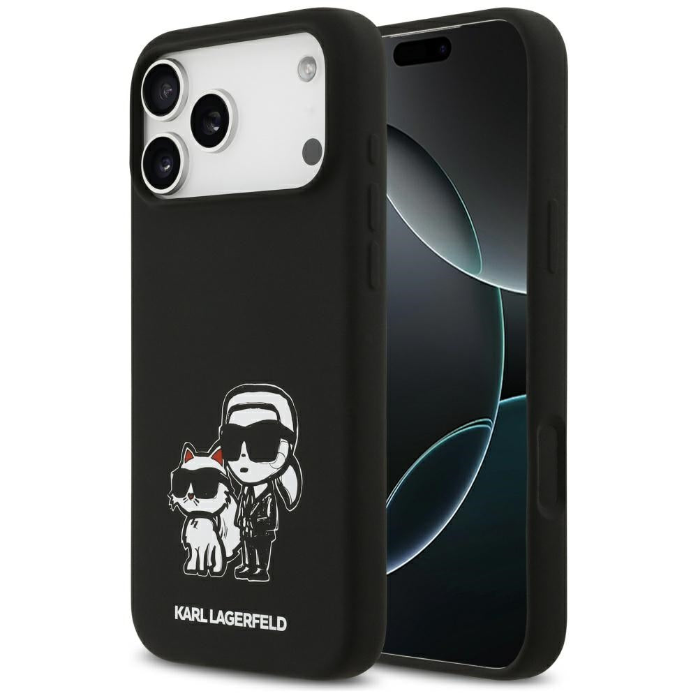 Kotelo Apple iPhone 17 Pro Max:lle, Karl Lagerfeld, Sketch and Logo Karl & Choupette, Musta