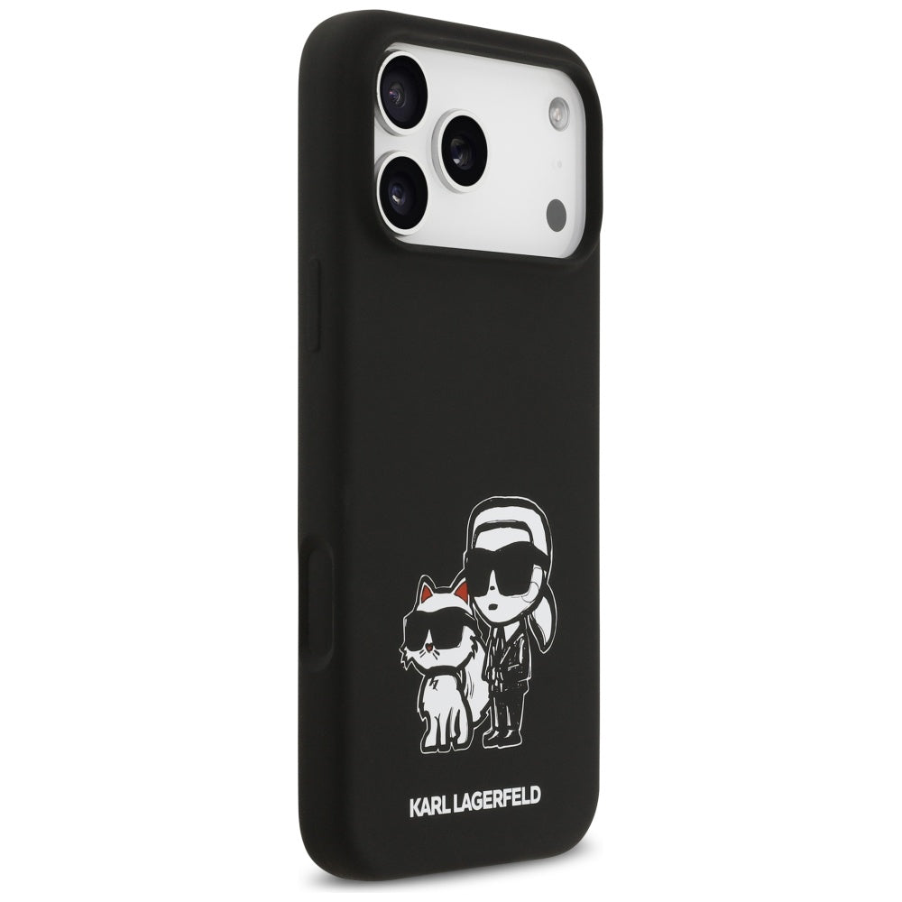 Kotelo Apple iPhone 17 Pro Max:lle, Karl Lagerfeld, Sketch and Logo Karl & Choupette, Musta
