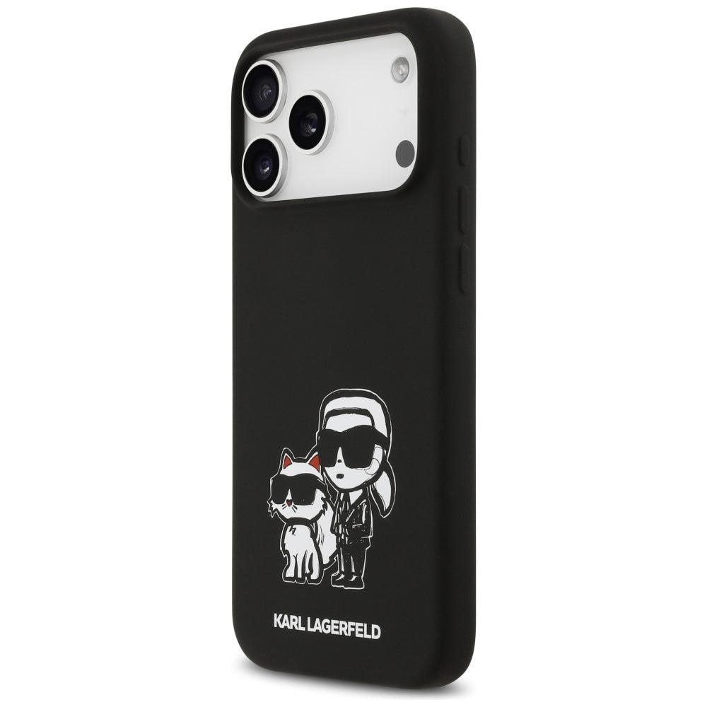 Kotelo Apple iPhone 17 Pro Max:lle, Karl Lagerfeld, Sketch and Logo Karl & Choupette, Musta