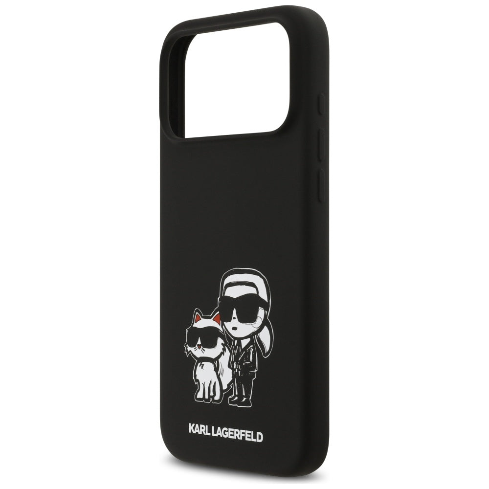 Kotelo Apple iPhone 17 Pro Max:lle, Karl Lagerfeld, Sketch and Logo Karl & Choupette, Musta