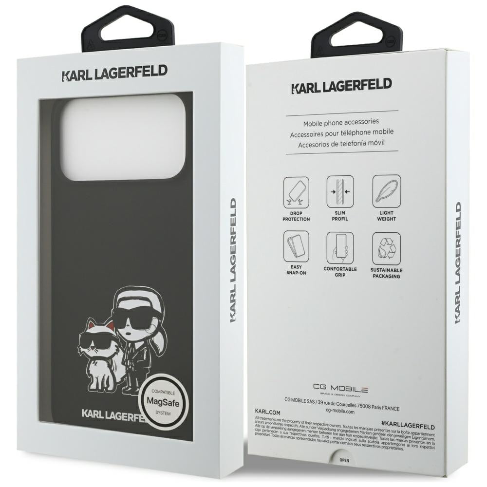 Kotelo Apple iPhone 17 Pro Max:lle, Karl Lagerfeld, Sketch and Logo Karl & Choupette, Musta