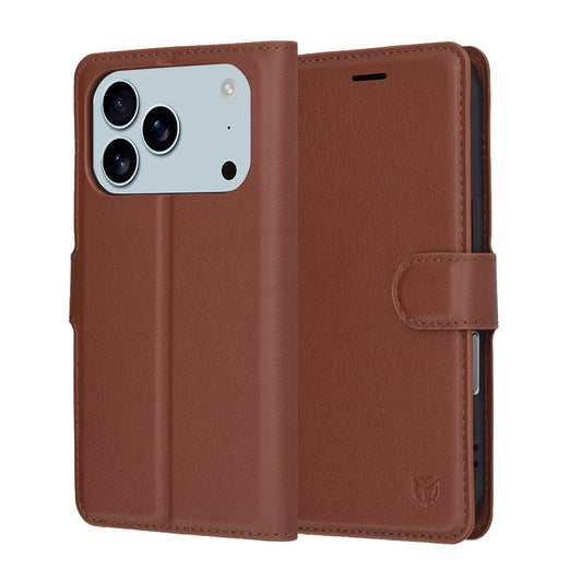 Case for Apple iPhone 17 Pro Max, Techsuit, Leather Folio, Brown