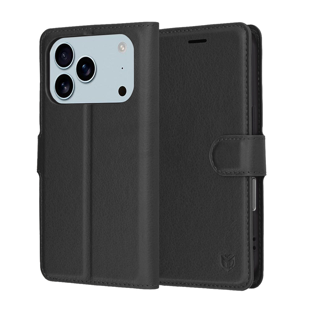 Kotelo Apple iPhone 17 Prolle, Techsuit, Leather Folio, Musta