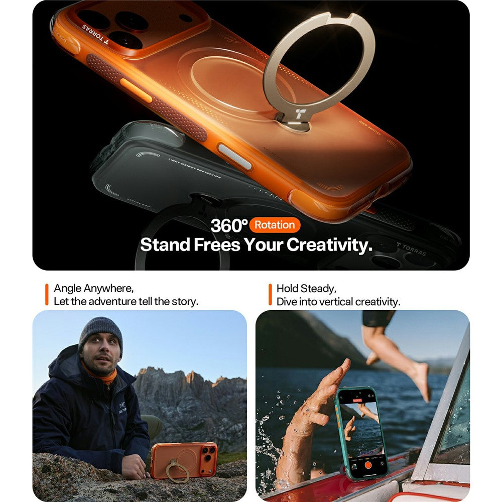 MagSafe-kotelo Apple iPhone 17 Prolle, Torras, Ostand Spin Air, Oranssi