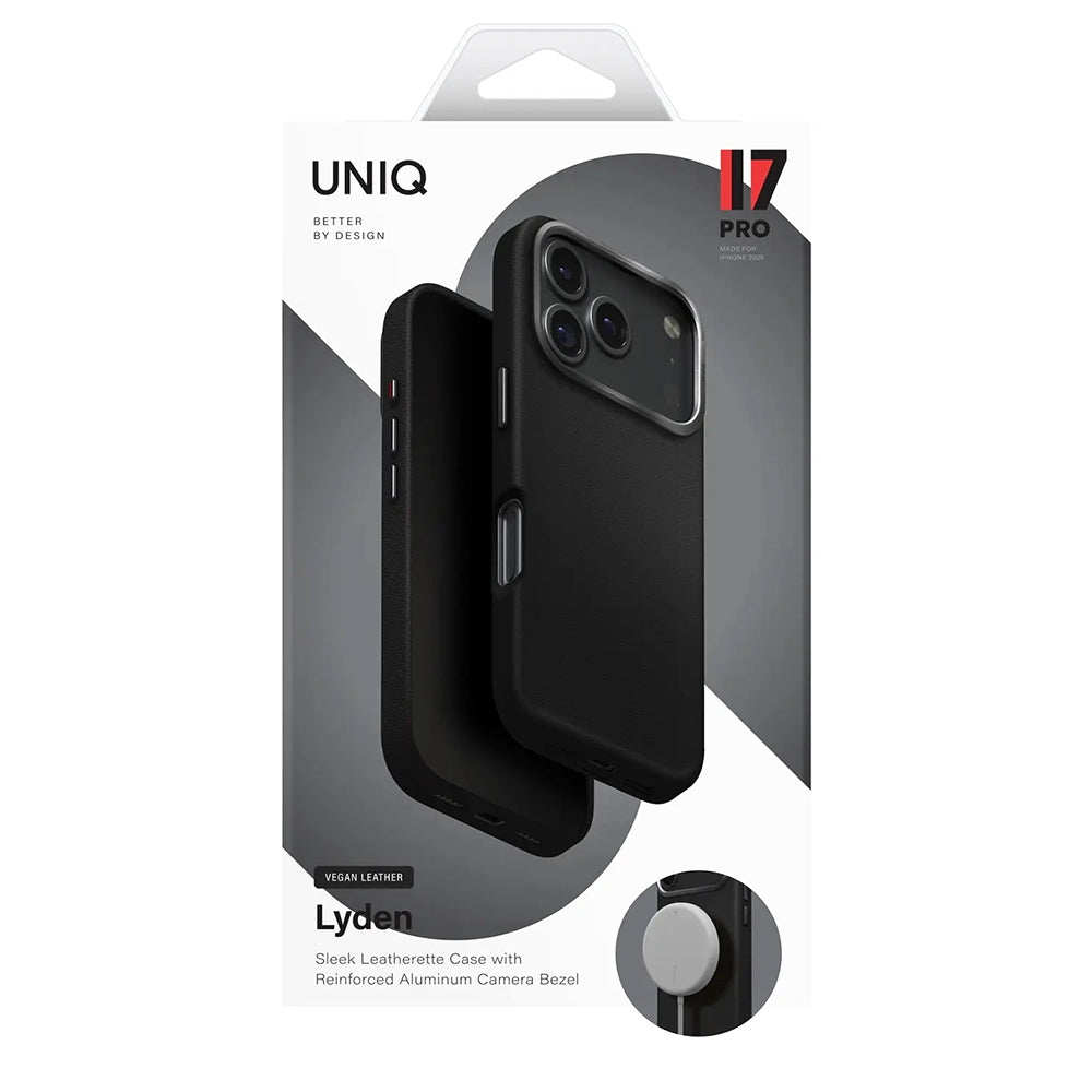 Case for Apple iPhone 17 Pro, UNIQ, Lyden Leatherette, Black Blue