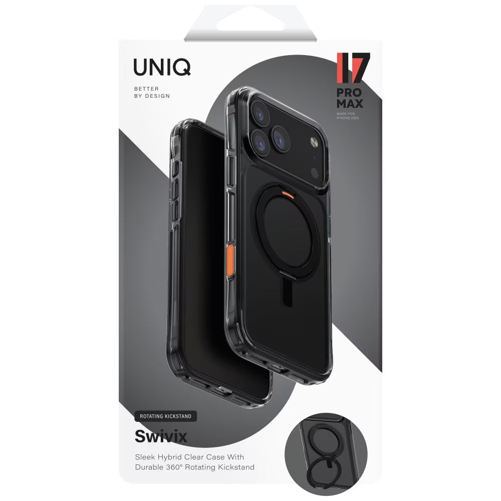 Kotelo Apple iPhone 17 Prolle, UNIQ, Swivix, Musta