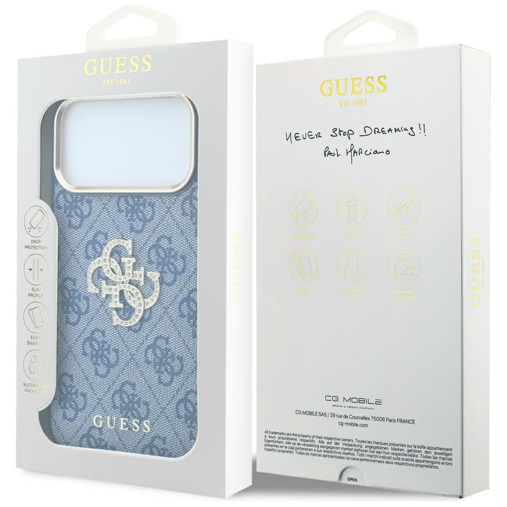 Kuori Apple iPhone 18 Pro / 17 Pro:lle, Guess, 4G Big Strass Logo, Sininen