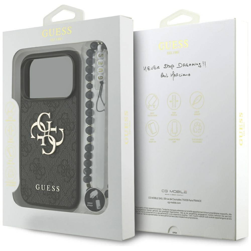 Kuori Apple iPhone 18 Pro / 17 Pro:lle, Guess, 4G Classic Logo hihnalla, Musta