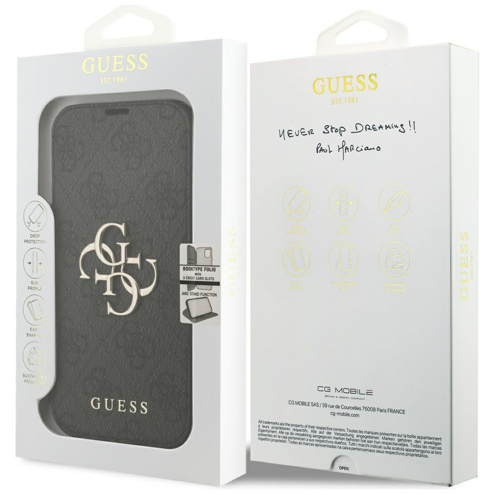 Kuori Apple iPhone 18 Pro / 17 Pro:lle, Guess, 4G Metallilogo, Musta