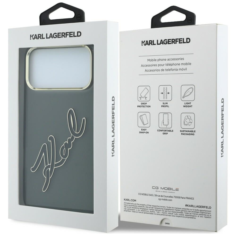 Kuori Apple iPhone 18 Pro / 17 Pro:lle, Karl Lagerfeld, IML Big Signature Resin Logo ja Metallikehys, Musta