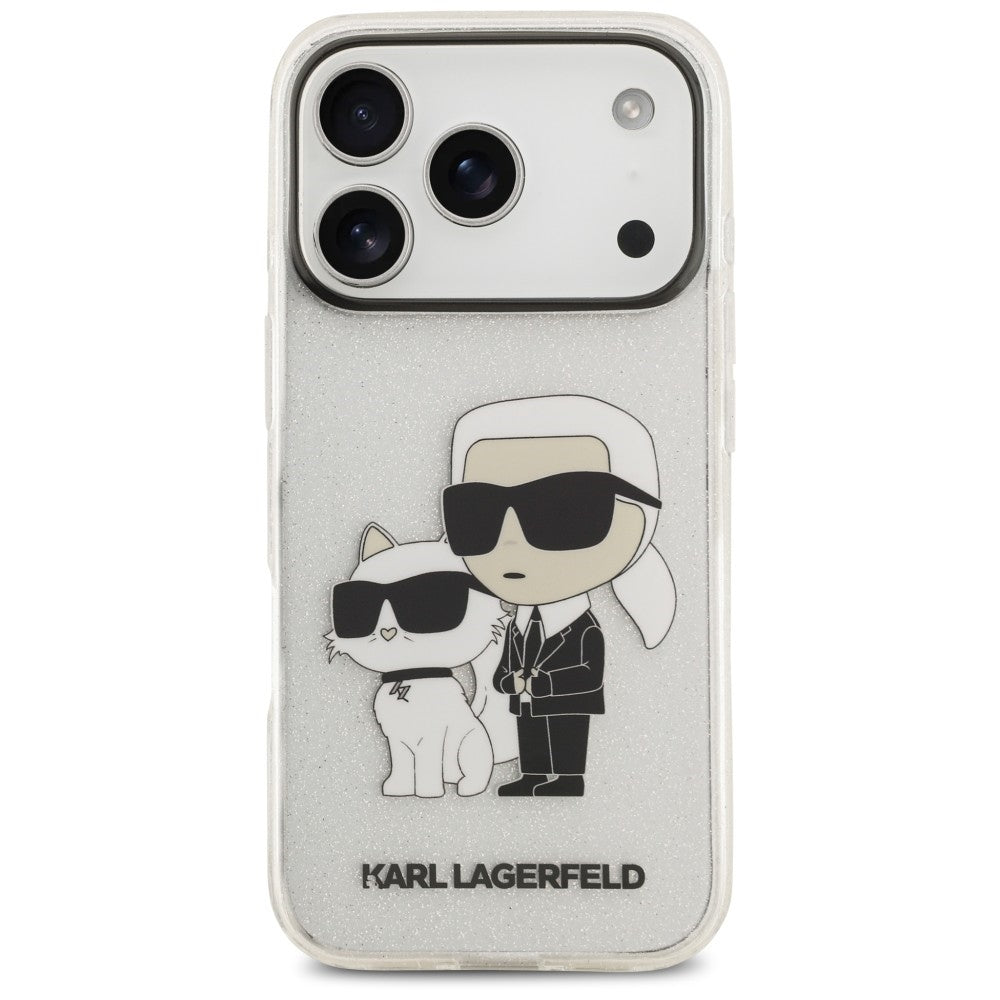 Suojakuori Apple iPhone 18 Pro / 17 Pro -puhelimelle, Karl Lagerfeld, IML Glitter Karl and Choupette NFT, läpinäkyvä