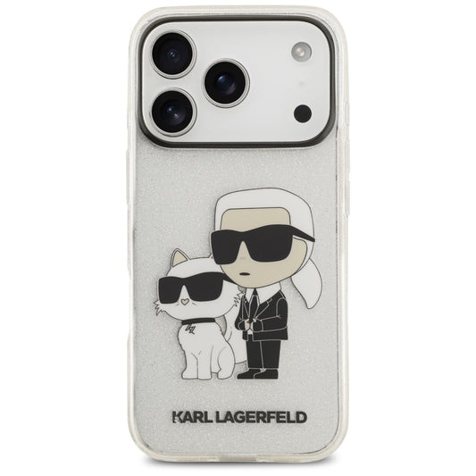 Suojakuori Apple iPhone 18 Pro / 17 Pro -puhelimelle, Karl Lagerfeld, IML Glitter Karl and Choupette NFT, läpinäkyvä