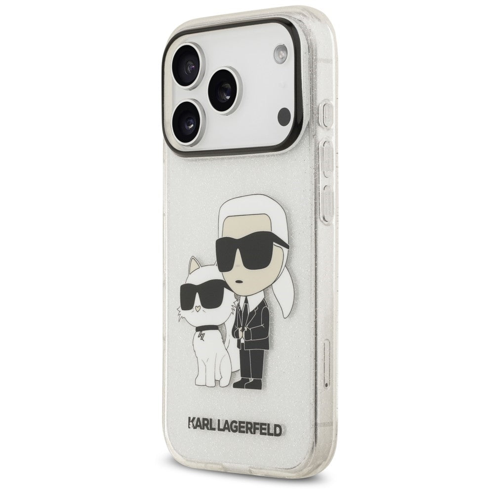 Suojakuori Apple iPhone 18 Pro / 17 Pro -puhelimelle, Karl Lagerfeld, IML Glitter Karl and Choupette NFT, läpinäkyvä