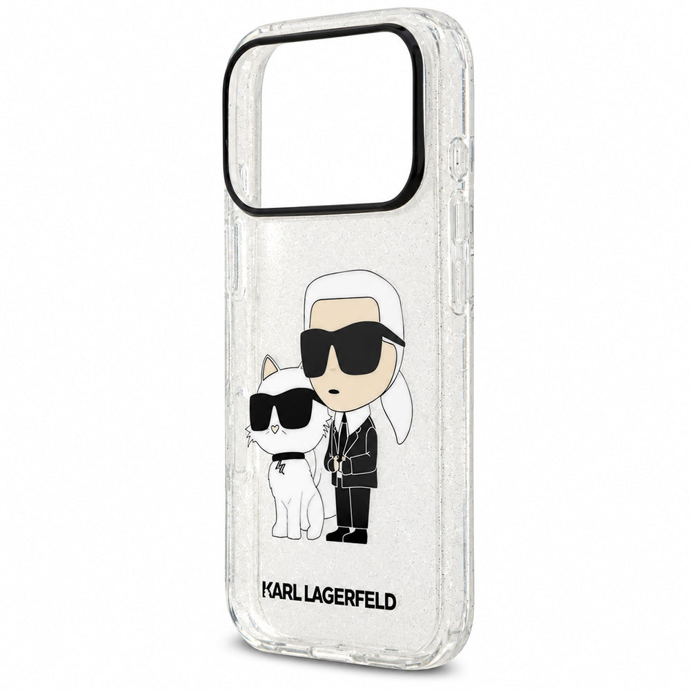 Suojakuori Apple iPhone 18 Pro / 17 Pro -puhelimelle, Karl Lagerfeld, IML Glitter Karl and Choupette NFT, läpinäkyvä