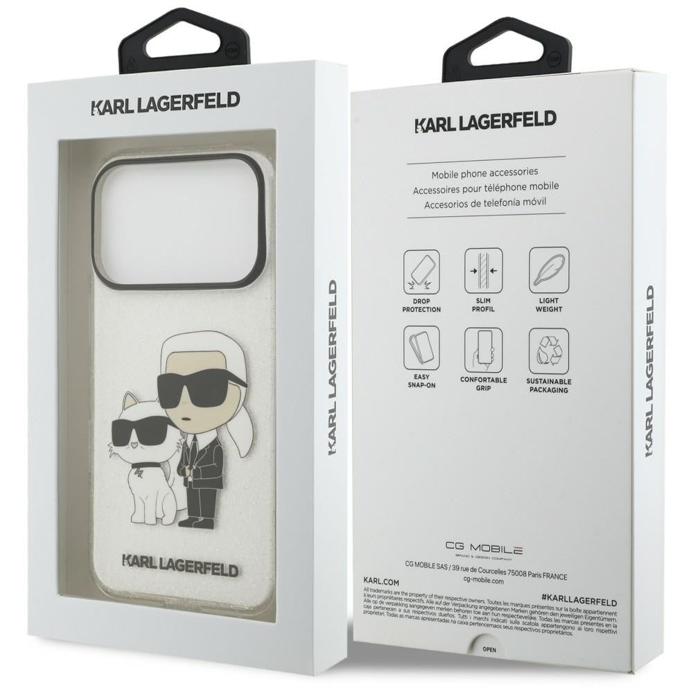 Suojakuori Apple iPhone 18 Pro / 17 Pro -puhelimelle, Karl Lagerfeld, IML Glitter Karl and Choupette NFT, läpinäkyvä
