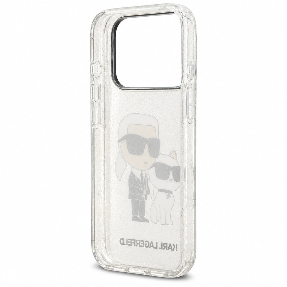 Suojakuori Apple iPhone 18 Pro / 17 Pro -puhelimelle, Karl Lagerfeld, IML Glitter Karl and Choupette NFT, läpinäkyvä