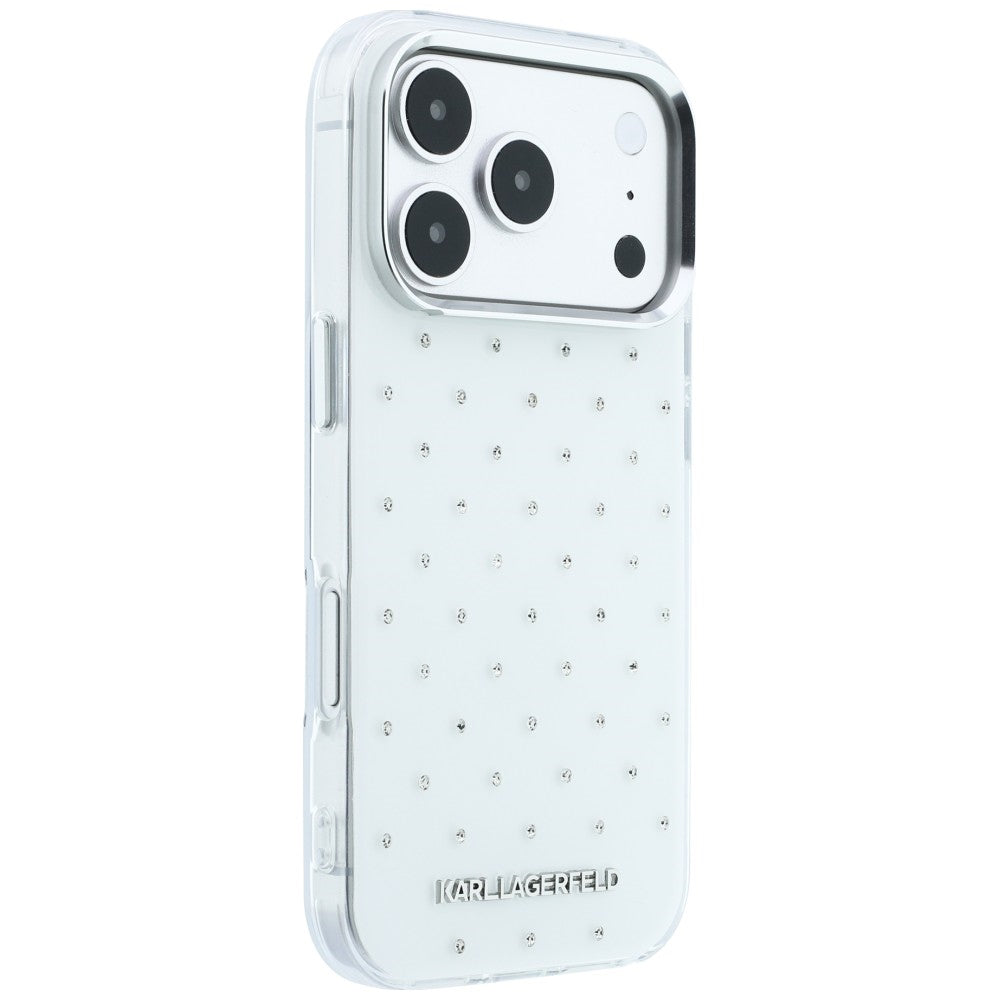 Kuori Apple iPhone 18 Pro / 17 Pro:lle, Karl Lagerfeld, IML strassit ja elektrolyyttinen logo, valkoinen