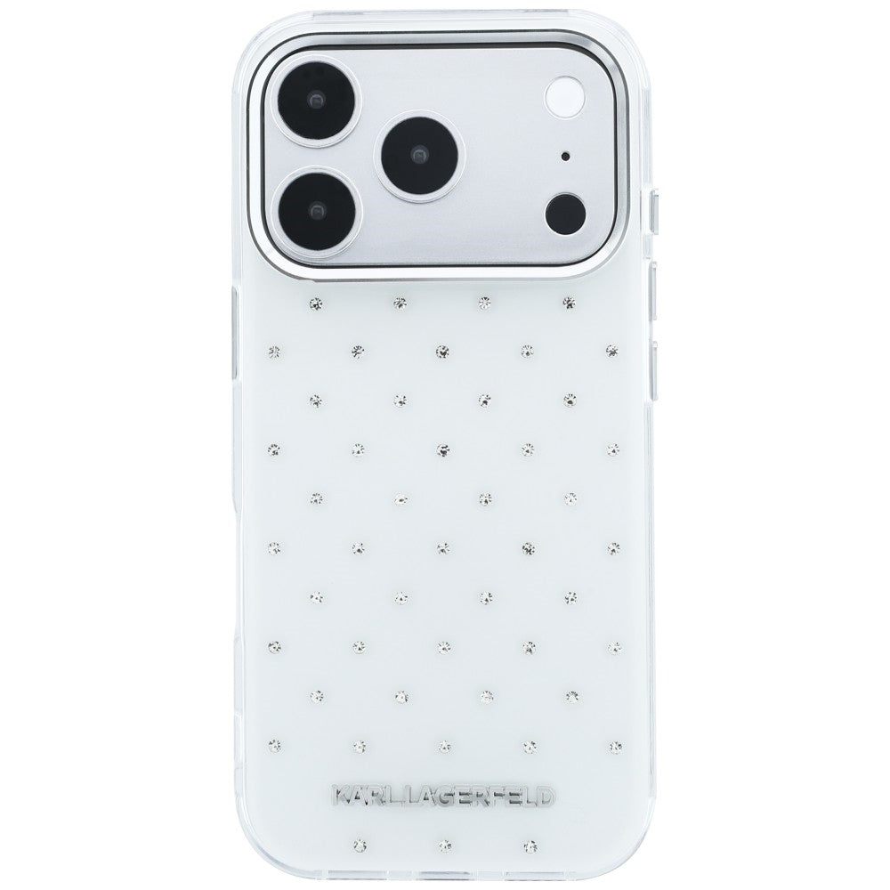 Kuori Apple iPhone 18 Pro / 17 Pro:lle, Karl Lagerfeld, IML strassit ja elektrolyyttinen logo, valkoinen