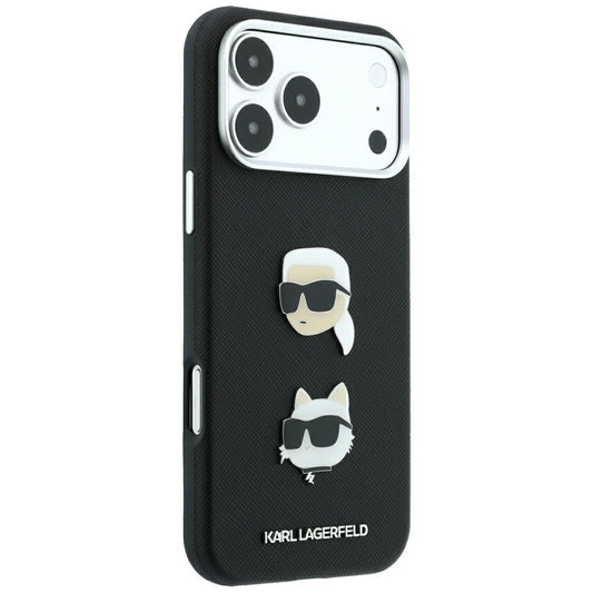 Suojakuori Apple iPhone 18 Pro / 17 Pro -puhelimelle, Karl Lagerfeld, Saffiano with Karl & Choupette Head's Pin and Logo, musta