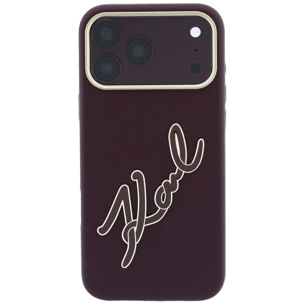 Kuori Apple iPhone 18 Pro / 17 Pro:lle, Karl Lagerfeld, sileä iso hartsinen allekirjoituslogo, viininpunainen