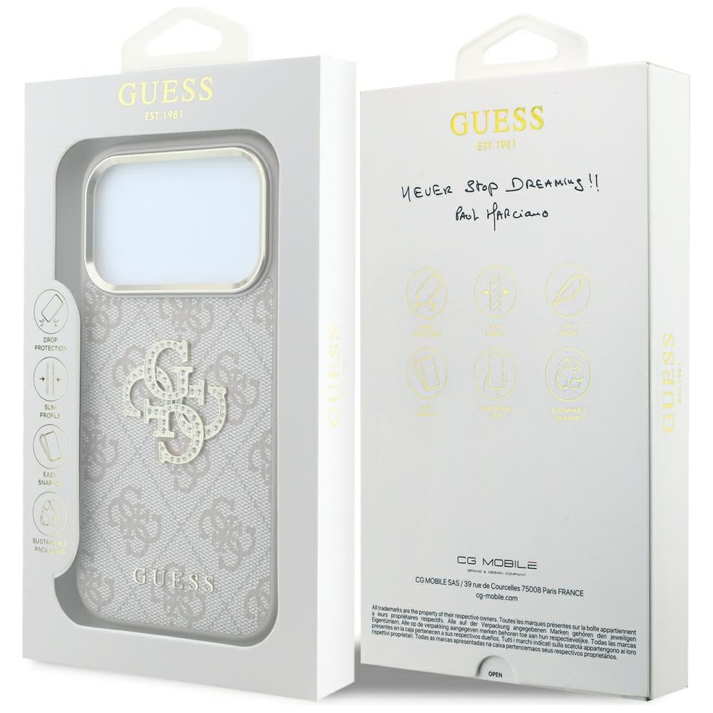 Kuori Apple iPhone 18 Pro Max / 17 Pro Max, Guess, 4G Big Strass Logo, Vaaleanpunainen