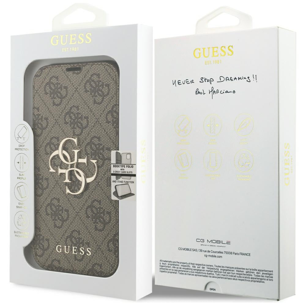 Kuori Apple iPhone 18 Pro Max / 17 Pro Max, Guess, 4G Metallilogo, Ruskea