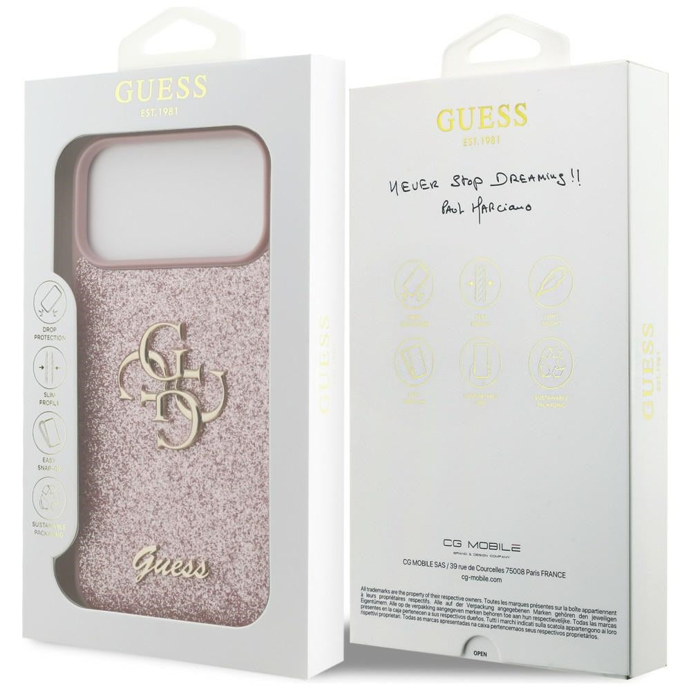 Kuori Apple iPhone 18 Pro Max / 17 Pro Max, Guess, Fixed Glitter Big 4G, Vaaleanpunainen