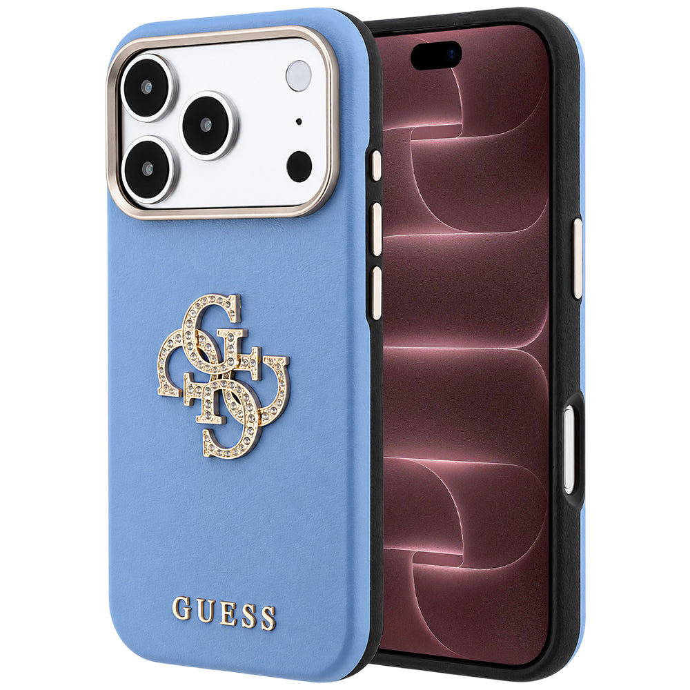 Suojakuori Apple iPhone 18 Pro Max / 17 Pro Max -puhelimelle, Guess, Smooth Big Strass Logo, vaaleansininen